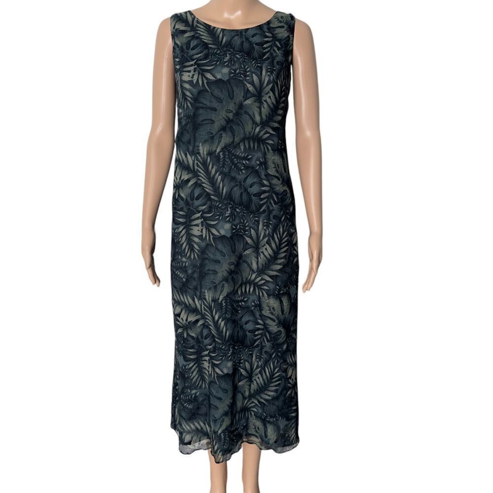 Valerie Stevens 100% Silk Tropical Print 90s Y2K Sleeveless Midi Dress (14)